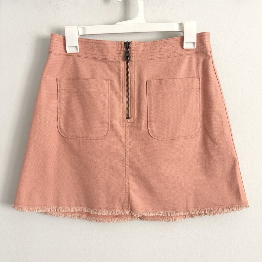 Madewell Orange Coral Mini Skirt Front Zip Frayed End Women’s Size 4